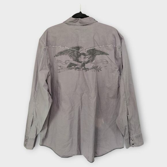 Mens Aeropostale Gray Long Sleeve Button Up Shirt Eagle Pearl Snaps Size XXL - Picture 1 of 7